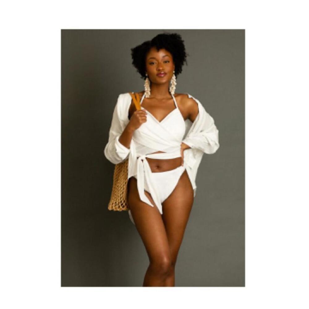 Joyfolie Fairlight Bikini Set White Boho Wrap Top Hi Cut Bottoms Small - Picture 1 of 9